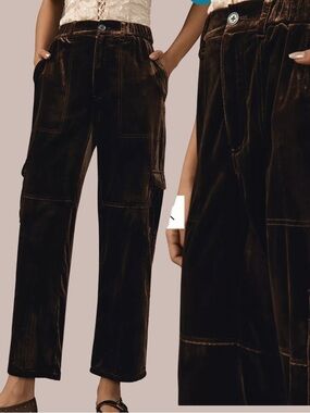 Anthropologie Pilcro Slim Velvet Beach Cargo Pants Brown XS